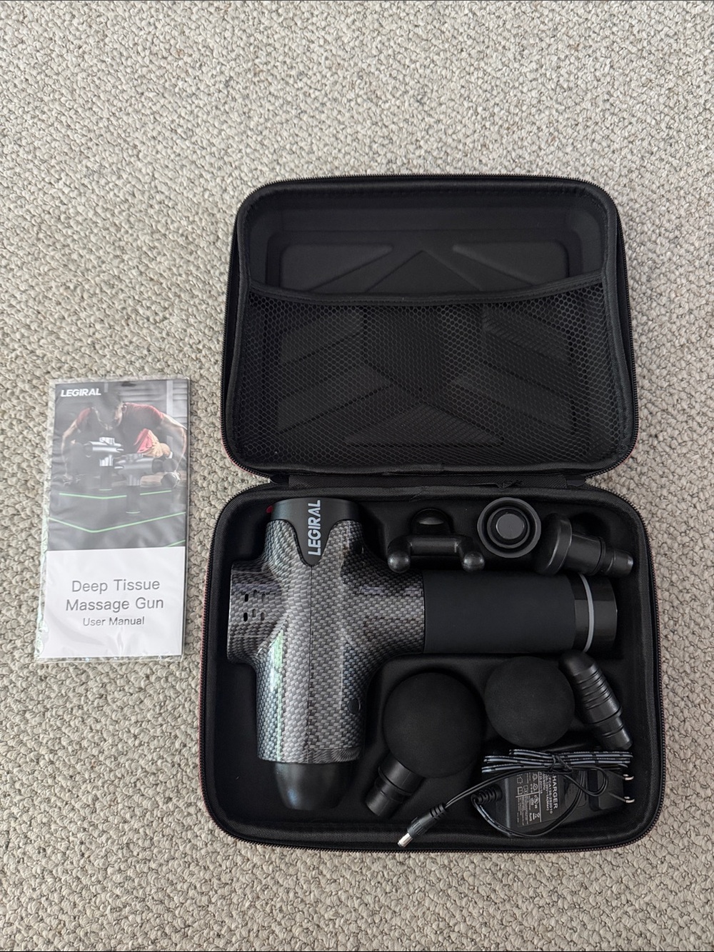 Legiral Deep Tissue Massage Gun – NEW/Never Used – Complete Set
